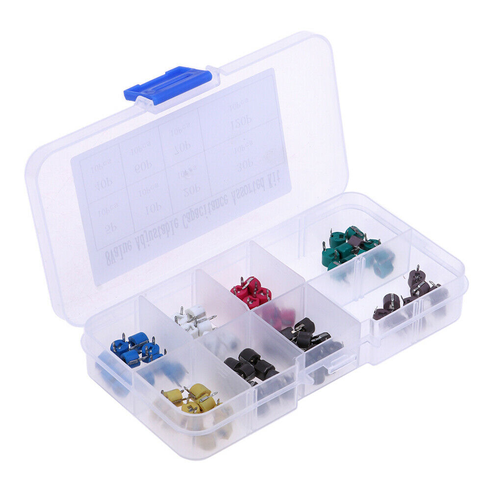 80x Trimm Electrolytic Capacitors Assortment, Range 5P 10P 20P 30P 40P 60P 70P
