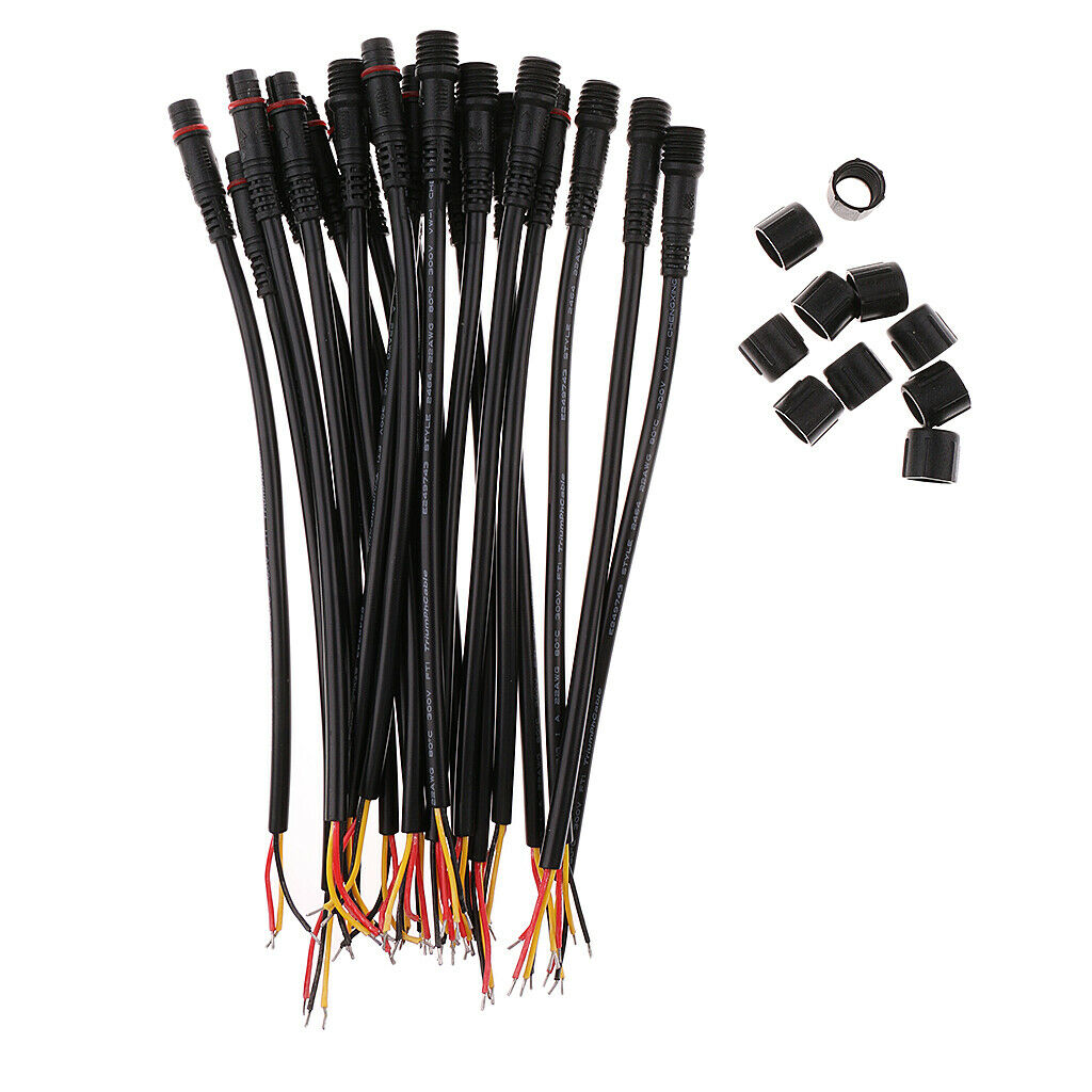 Durable 20x Waterproof 3 Pin Male+Female Plug Connector LED Cables 20x0.8cm