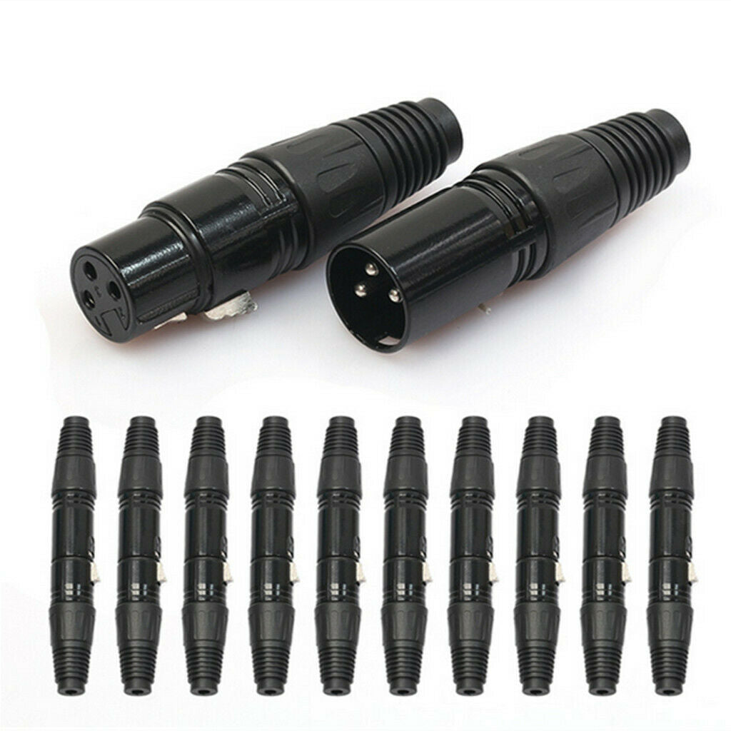 10Pairs 3 Pin XLR Solder Type Connector Male + Female Plug Mic Audio Socket