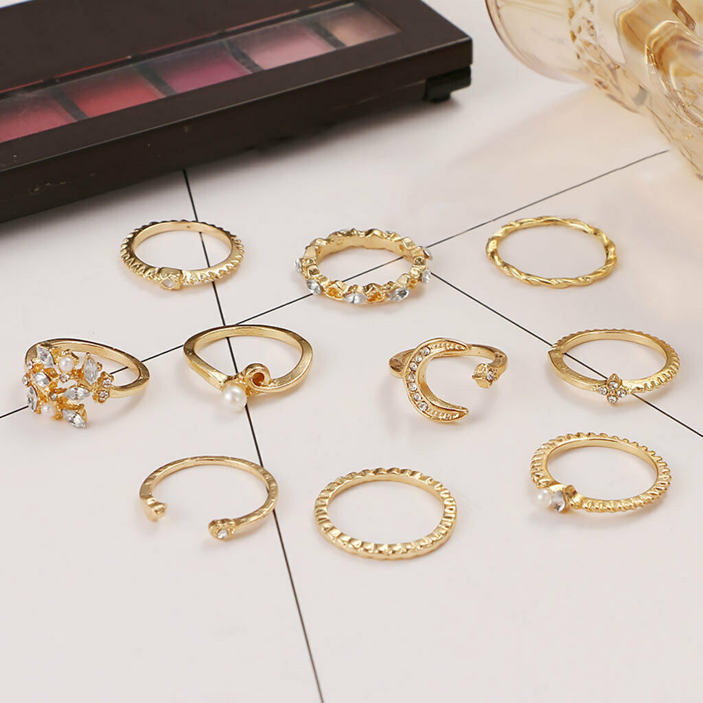 10pcs Rings Star/Moon Theme Ornament Accessory for Women Girl Holiday Travel