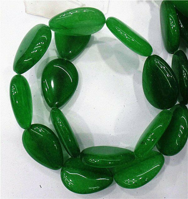 15 Grains/1 Strand 25x18x7mm Green Malay Jade Teardrop Spacer Loose Beads HH8037