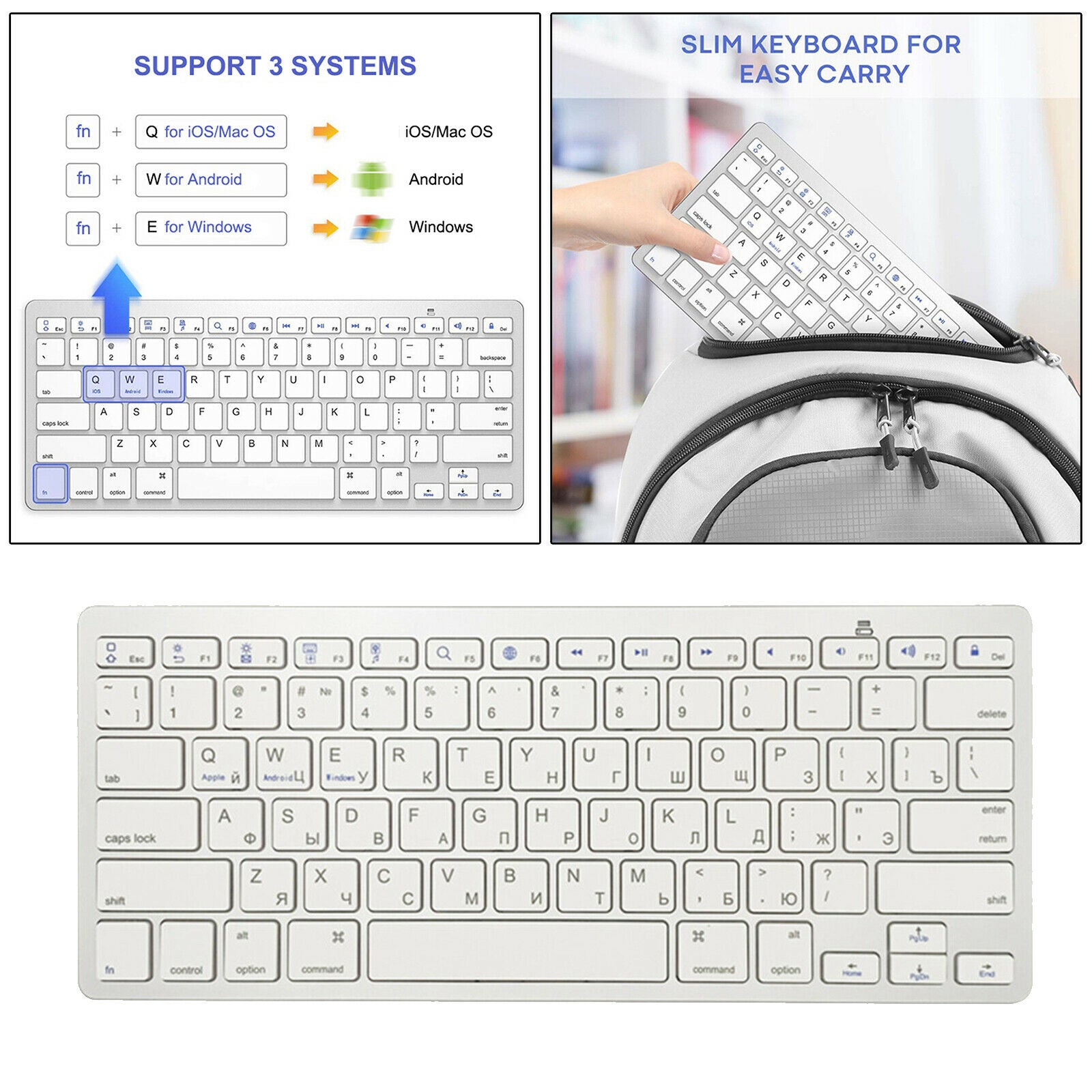 1x 78 Keys Wireless Bluetooth Keyboard Russian for Desktop Laptop Smartphone