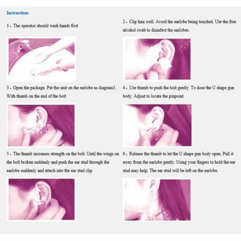 2Pcs Sterile Safety Piercing Gun Kit Tool Stud Prep Pad For Body Ear Nose Lip US