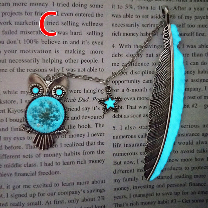 Luminous Night Owl Bookmark Label Read Maker Feather Book Mark Stationery BDAU