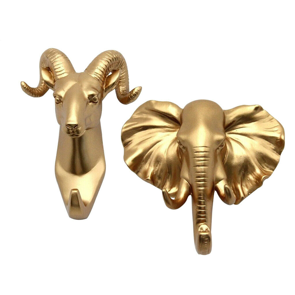 2pcs Nordic Style Hook Animal Head Hook Rack Holder Golden Color  f/ Bedroom