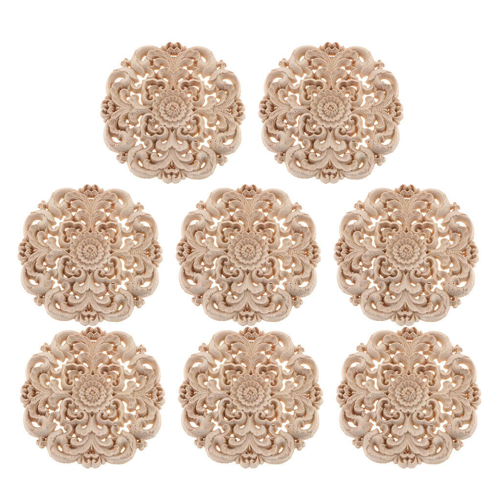 8pcs Round 4" Wood Carved Applique Onlay Cabinet Furniture Home Decoration