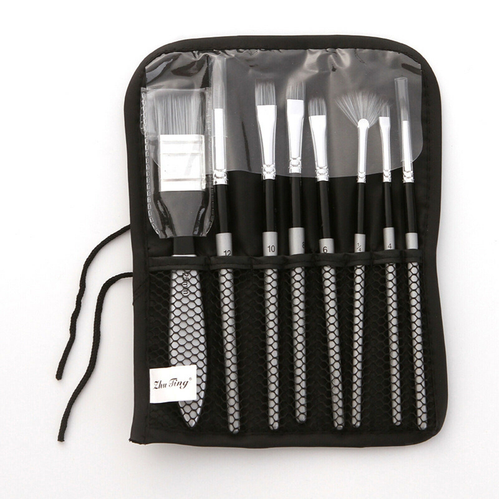 8Pcs Painting Brushes Flat Filbert Watercolor Drawing Paintbrush Holder