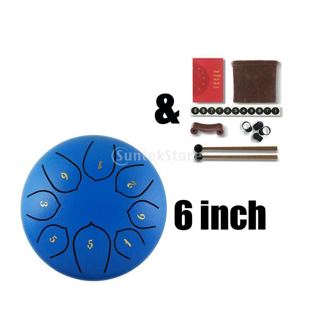 6" Steel Tongue Drum Hand Pan Drum w/ Bag Mallets Yoga Meditation Royal Blue