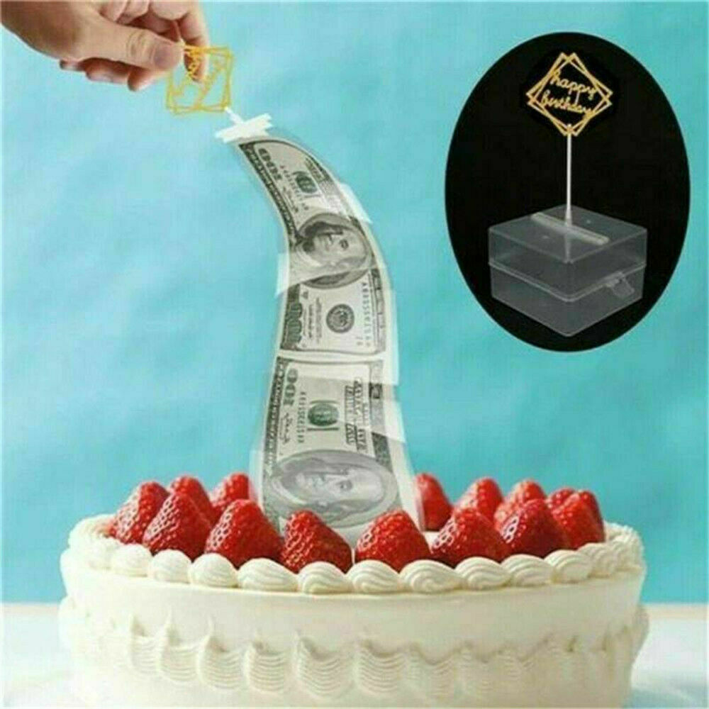 Funny Toys Box Cake ATM-Happy Birthday Cake Topper Money Pulling Making Surprise