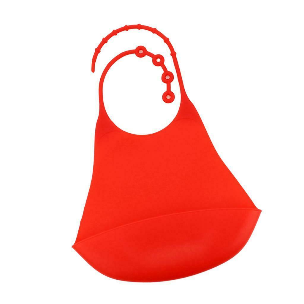 2 Pieces Adults Silicone Bib Clothing Protector w/Crumb Catcher Pink+Red