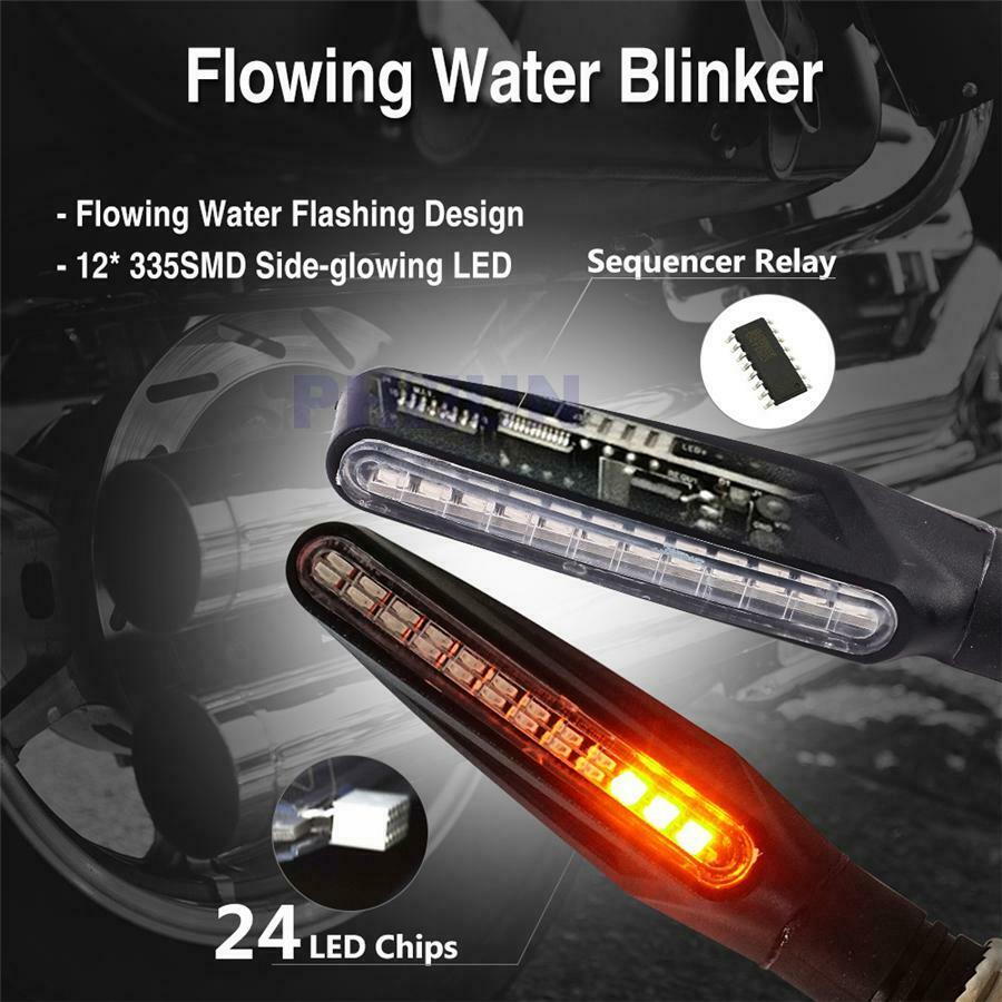 Pair Motorcycle Turn Signal Indicator Light Amber White Dual Flowing Lamp 24LED