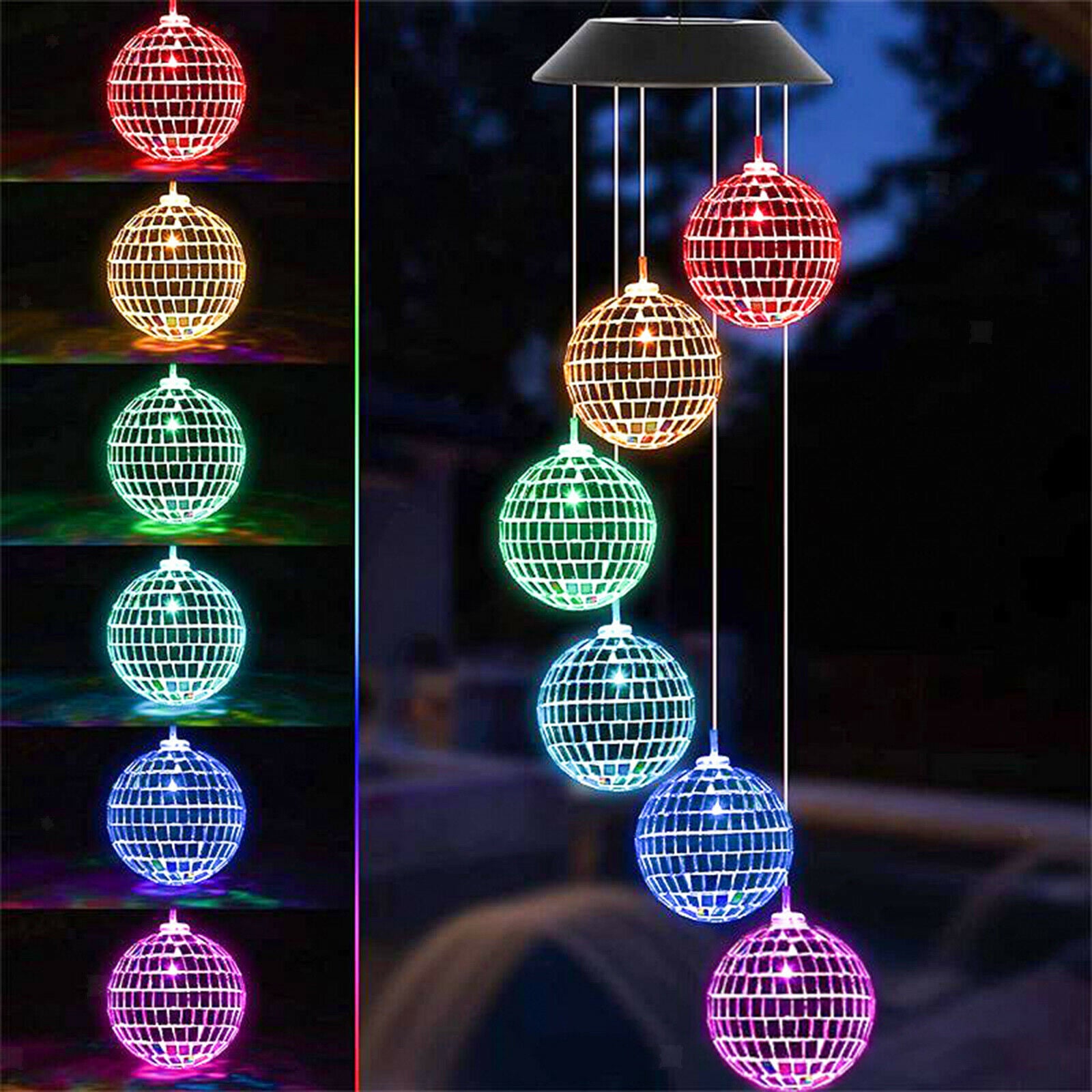 Solar Powered Wind Chimes Color Changing Waterproof For Yard Porch Party