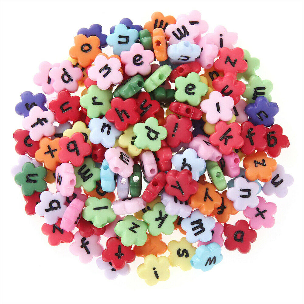 Lot of 100 Acrylic Flower Craft Beads Letter For Bracelet Making Spacers 11mm
