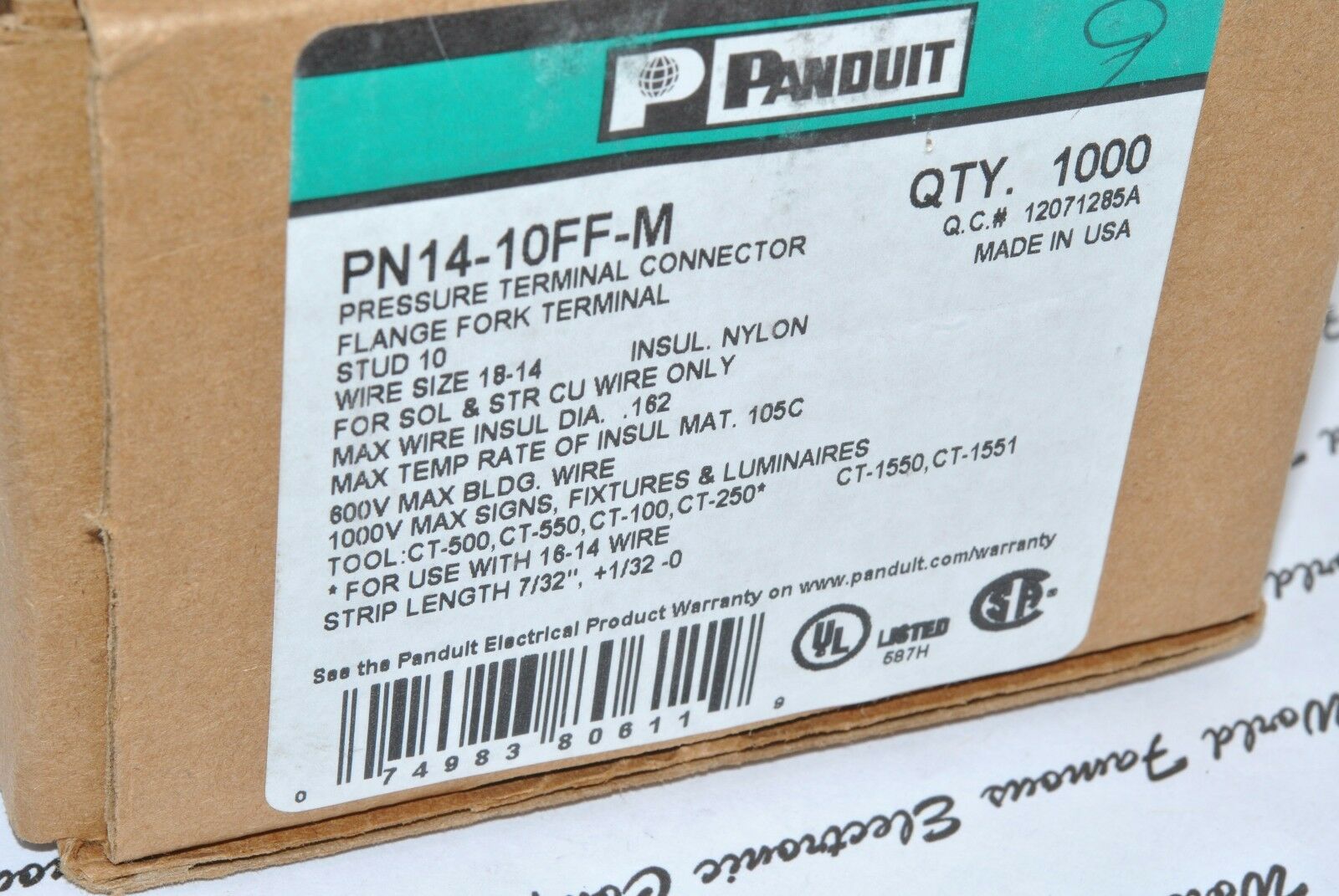 10pcs - PANDUIT PN14-10FF-M STUD10 18-14AWG PRESSURE TERMINAL CONNECTOR