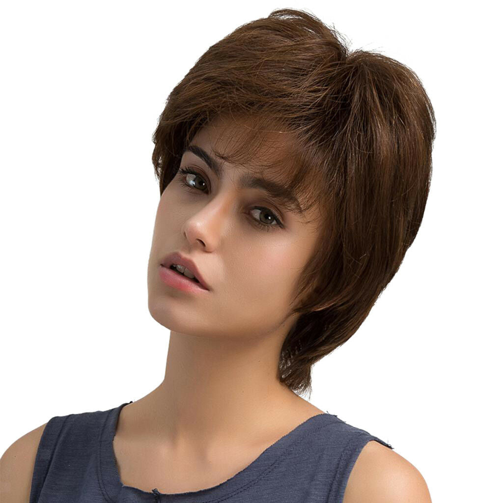 Fashion Women 100 % Real Human Hair Wigs with   Short Medium Brown 10 Inch