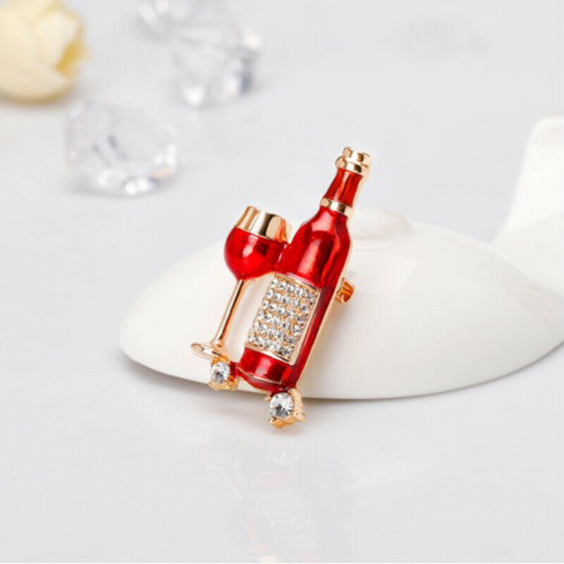 Red Wine Cup Wine Bottle Shape Pin Brooches For Women Men tHts Suit Accessor KX