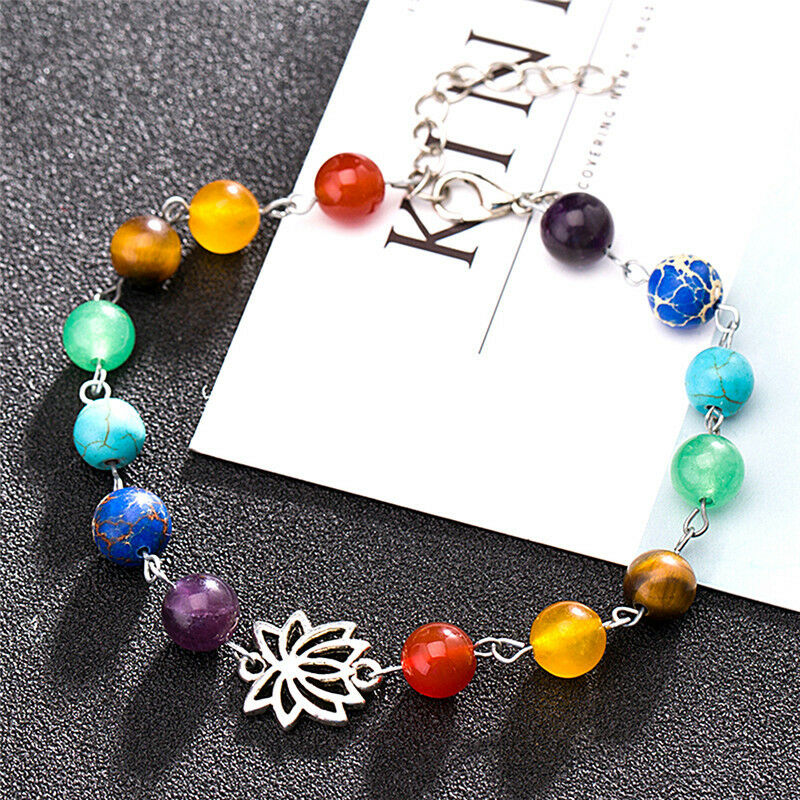 Women Bohemia Colorful Beads Bracelet Energy Yoga Lotus Pendant Anklet Cha.l8