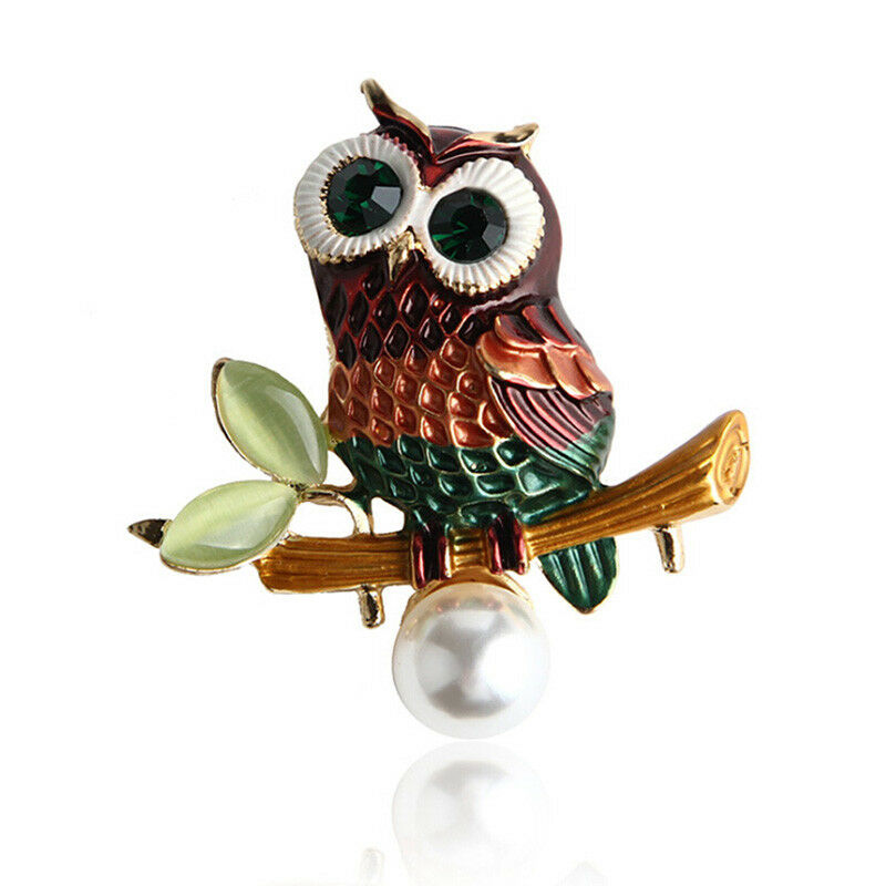 Enamel Crystal Rhinestone Owl Animal Collar Brooch Pins Women Jewelry Gif.$l FG