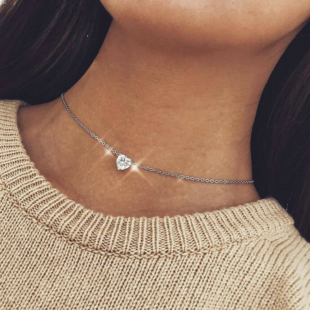925 Sterling SilverFilled Classic Love Peach Heart Chain Necklace Wholesale Gift