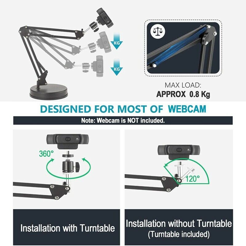 Desktop Webcam Stand 22 Inch Suspension Boom Scissor Arm Stand with Base,ComF3I7
