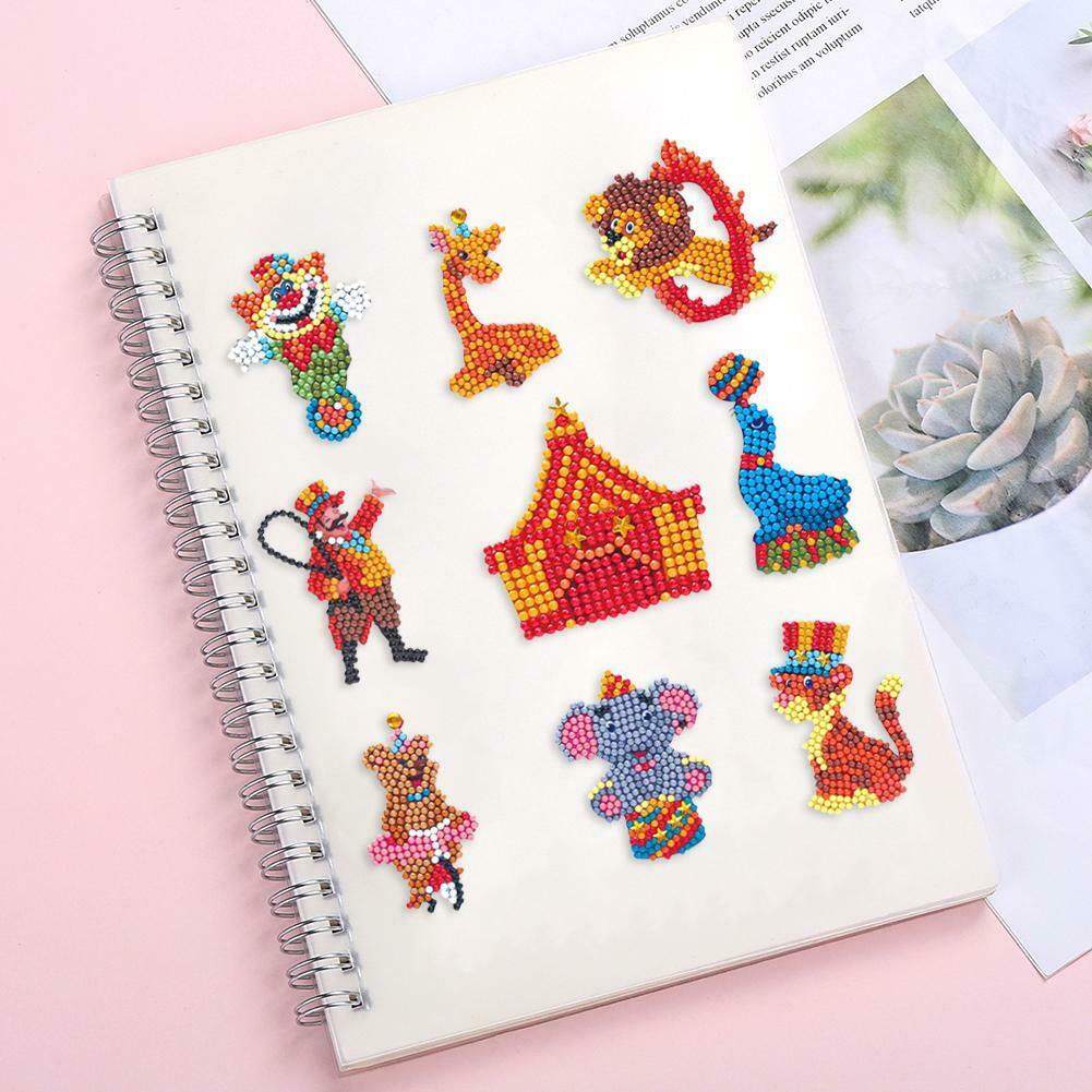 DIY Full Drill Round Cartoon Circus Troup Diamond Painting Puzzle Stickers @