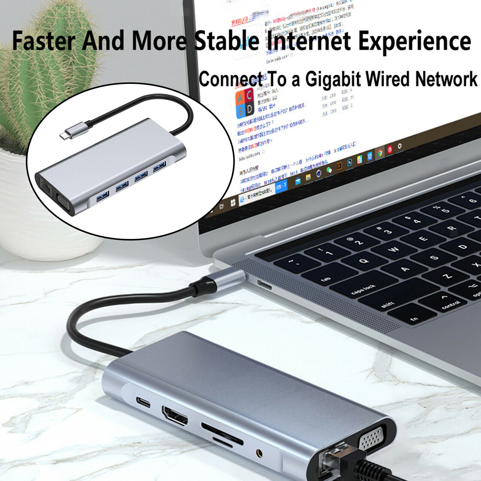11 in 1 USB C Hub 4 USB 3.0 Ports SD TF Card Reader for MacBook Pro Air XPS