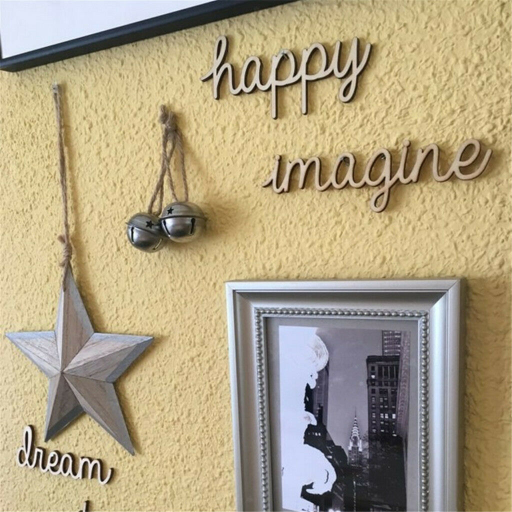 6x Wooden Words Happy Alphabets Set Home Party Decor
