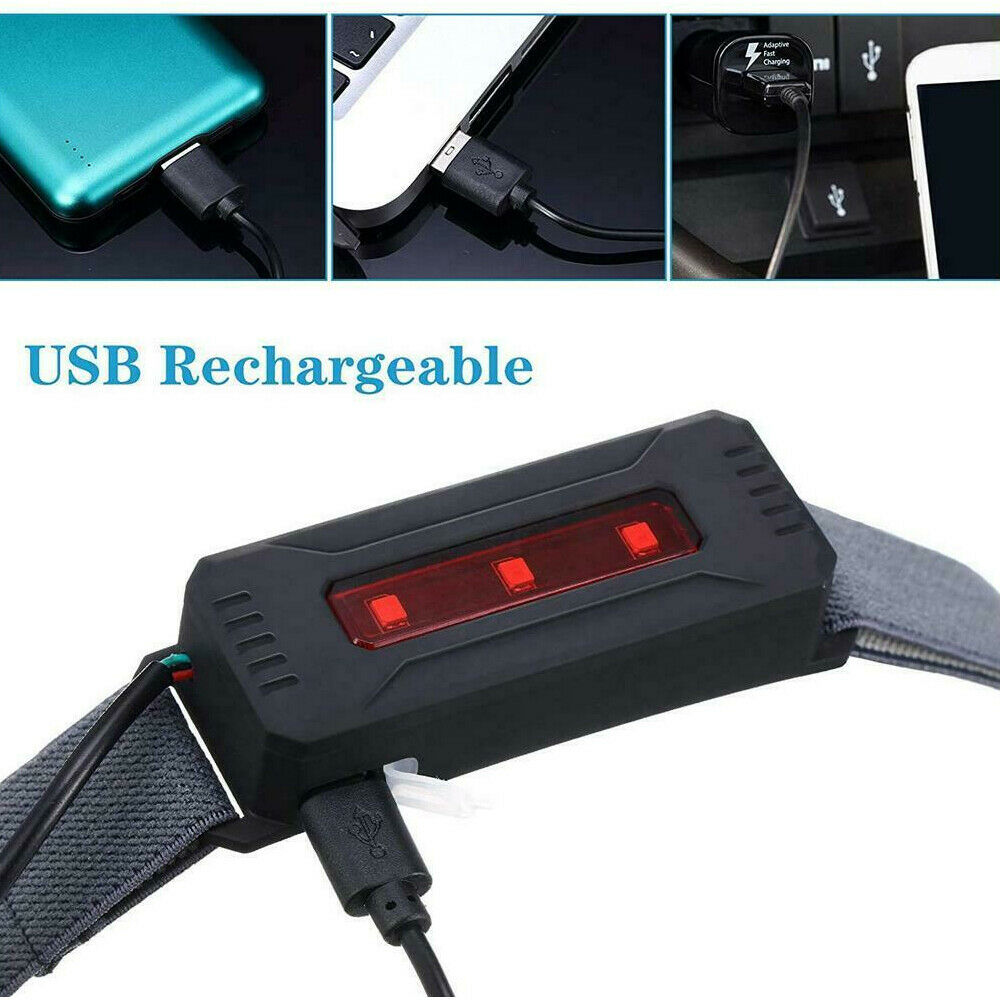 USB Rechargeable COB-LED Headlamp Headlight Lightweight Head Torch 3 Modes