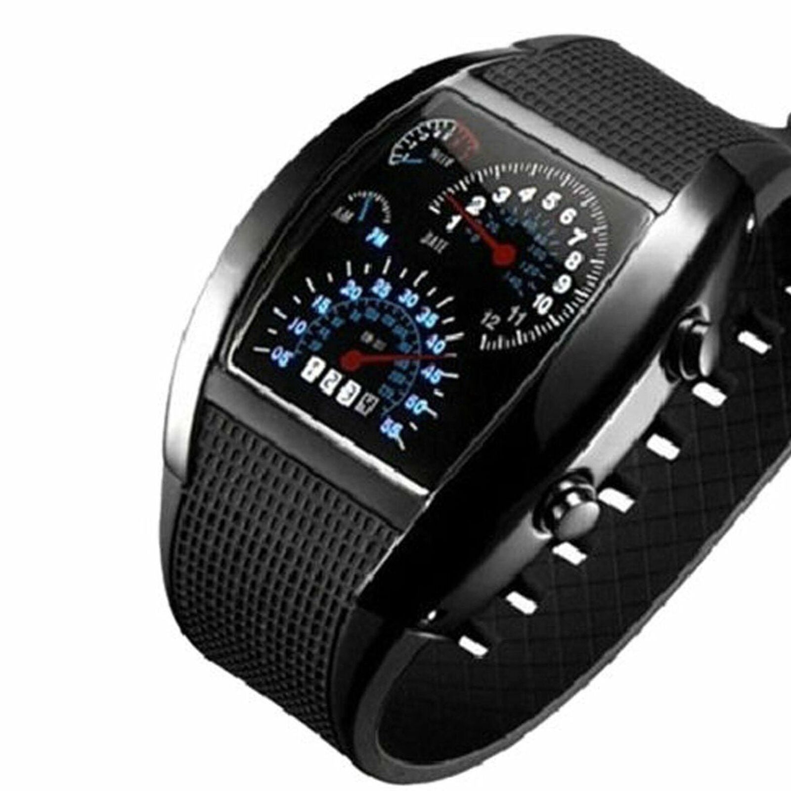 Fashion Men's Black Stainless Steel Luxury Sport Analog Quartz LED Wrist Watch