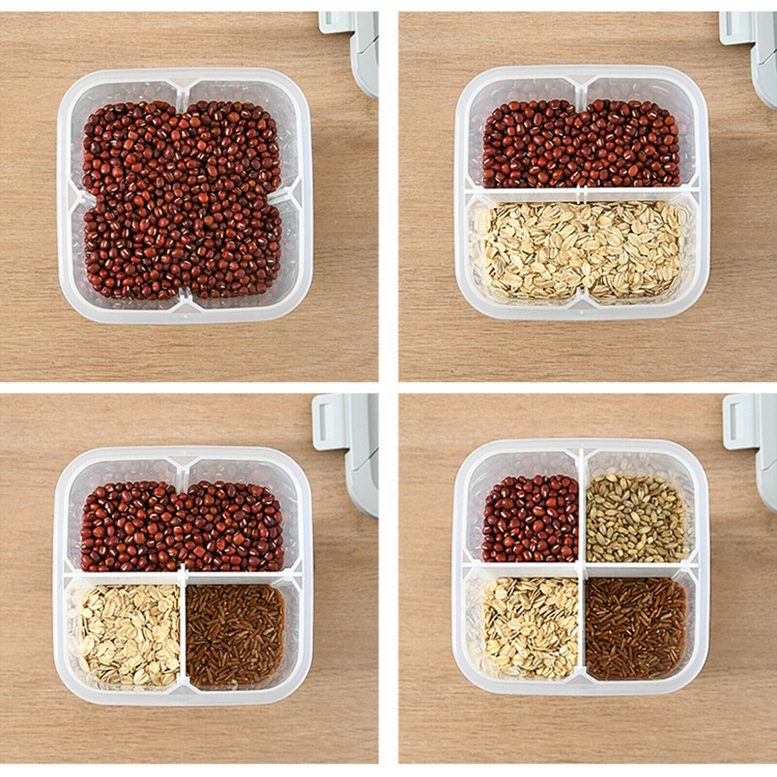 2.6L Dividers Box Organizer Clear Plastic Case Storage Container for Cereal Gray
