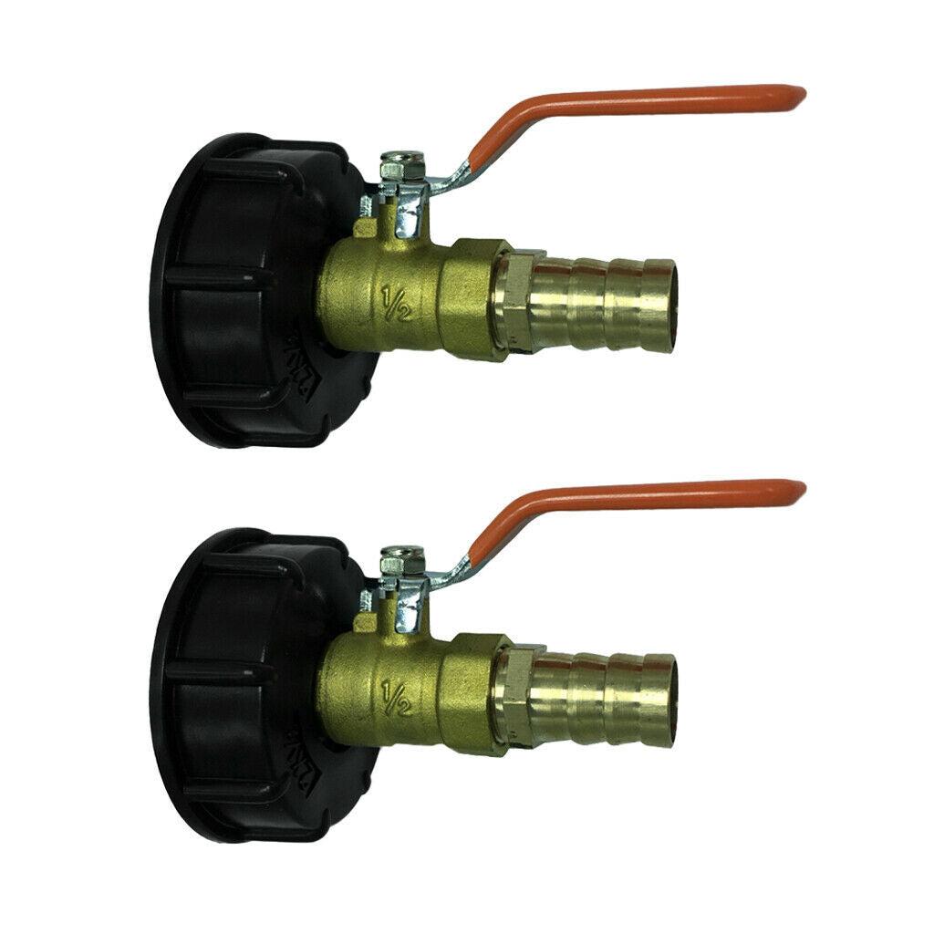 Set of 2, Ton Barrel Tap Adapter S60x6 Thread w/ Straight Full Brass Valve