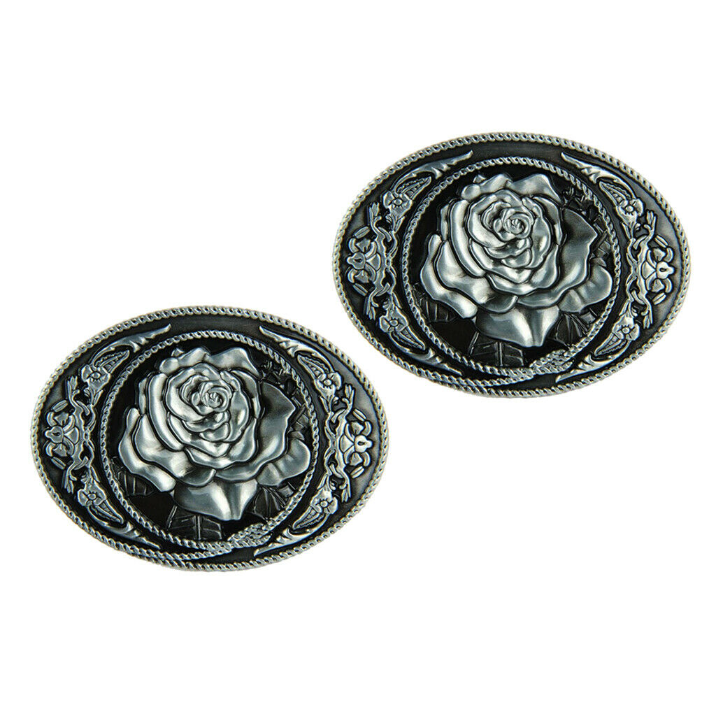 2pcs Retro Classic Belt Buckle Alloy Rose Flowers Carved American