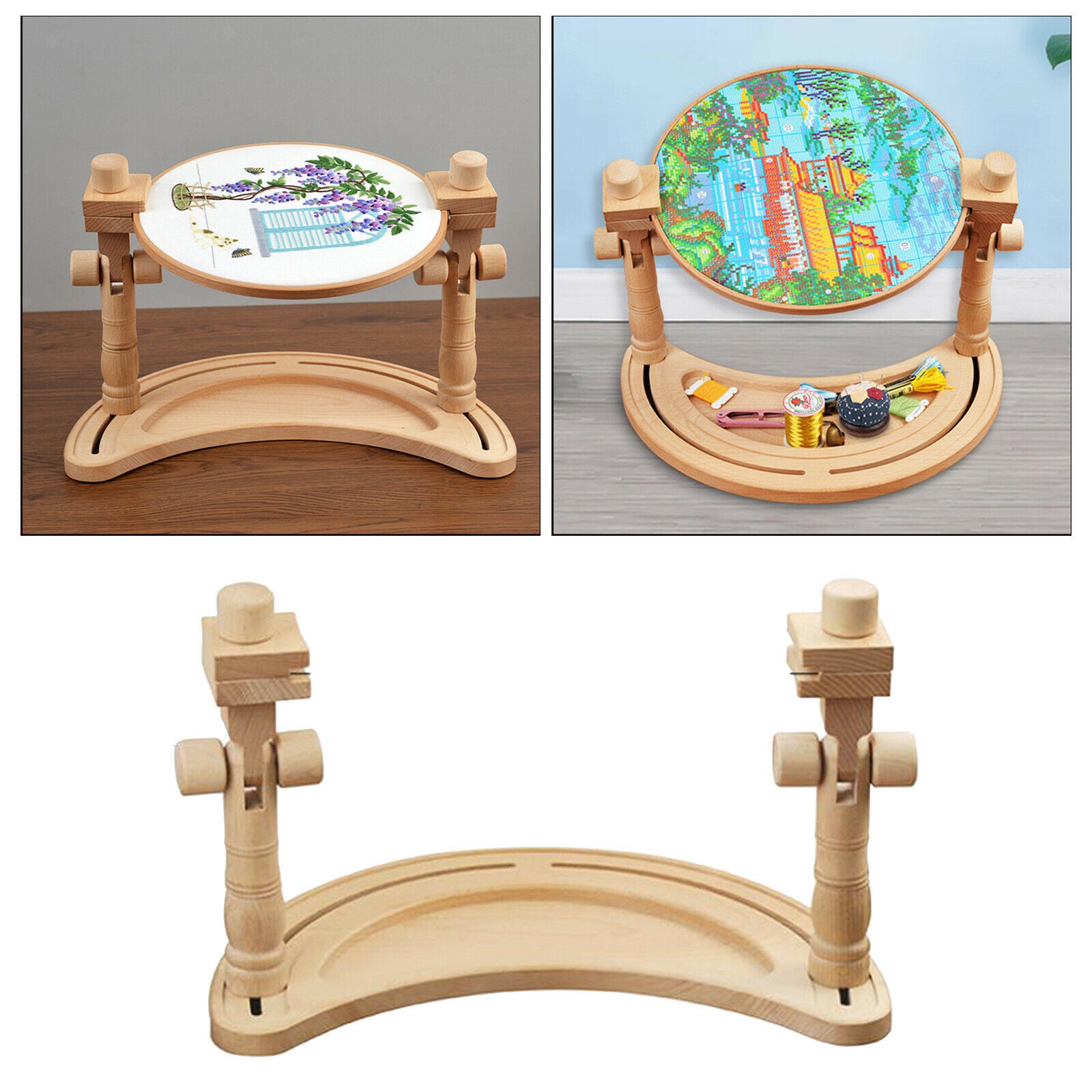 Retro Style Adjustable Solid Wood Needlework Table Stand Embroidery Frame