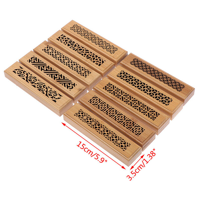 1Pc Bamboo Wood Incense Stick Holder Burning Joss Insence Box Burner Ash .l8