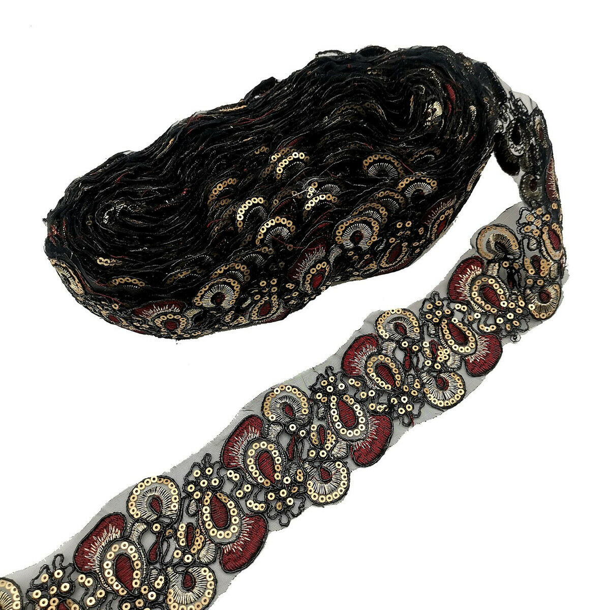 2 Yards Embroidered Sequins Lace Trim Ethnic Sew on Ribbon Clothes Accessories