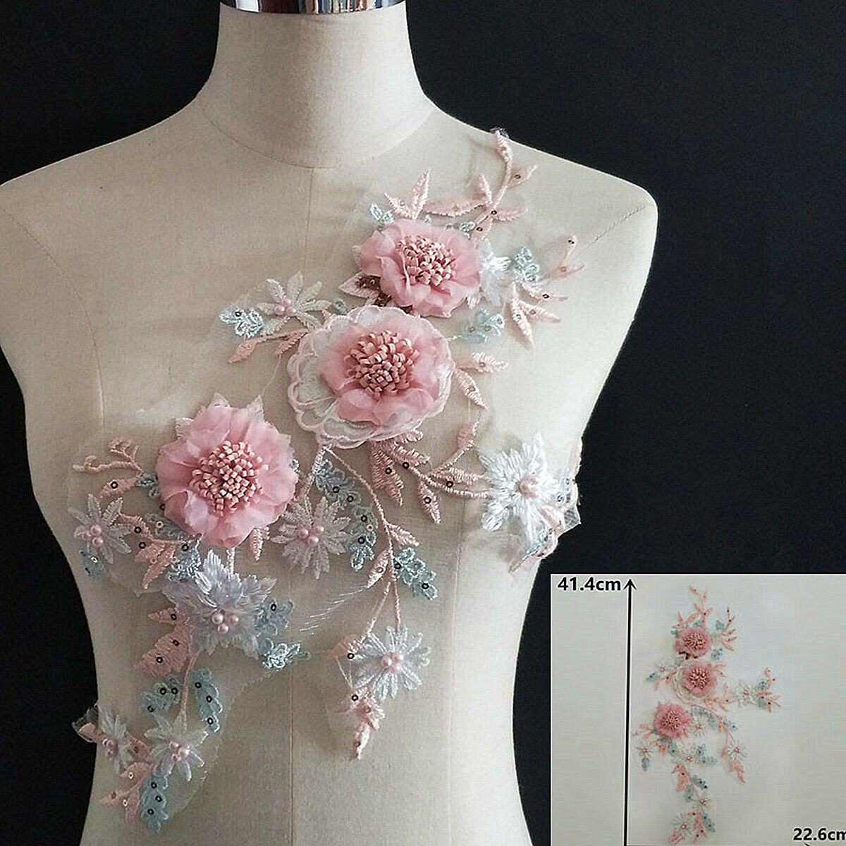 Flower Embroidery Appliques Sew On Patch Wedding Dress Fabric Applique DIY Craft