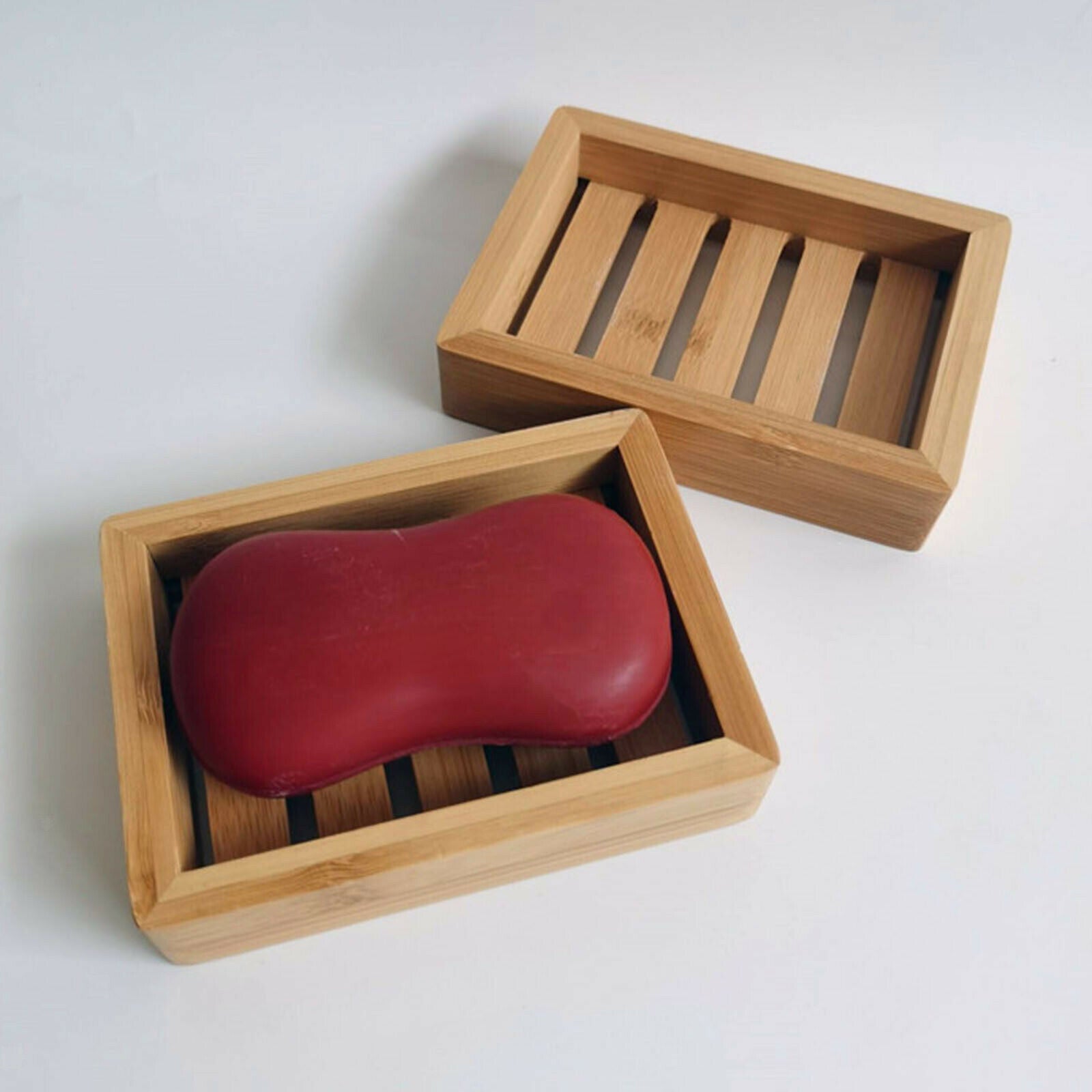 12X8cm Bamboo Soap Dish Bathroom Shower Kitchen Soap Holder Sponges Bathtub
