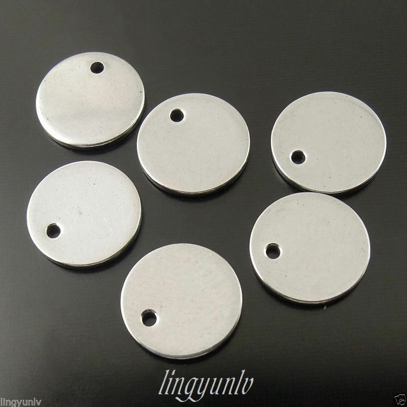 40x SilverTone Stainless Steel Round Blank Stamping Tags finding Pendants 8mm