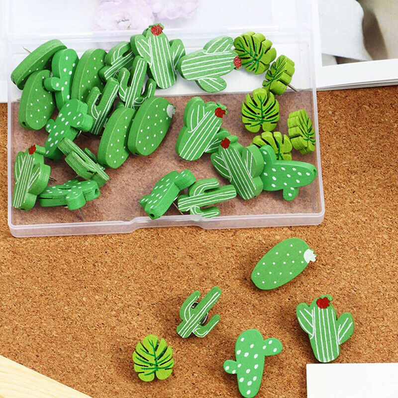 30Pcs Wooden Push Pins Cactus Palm Leaf Thumb Tack Decor Cute Pushpins for FdDF