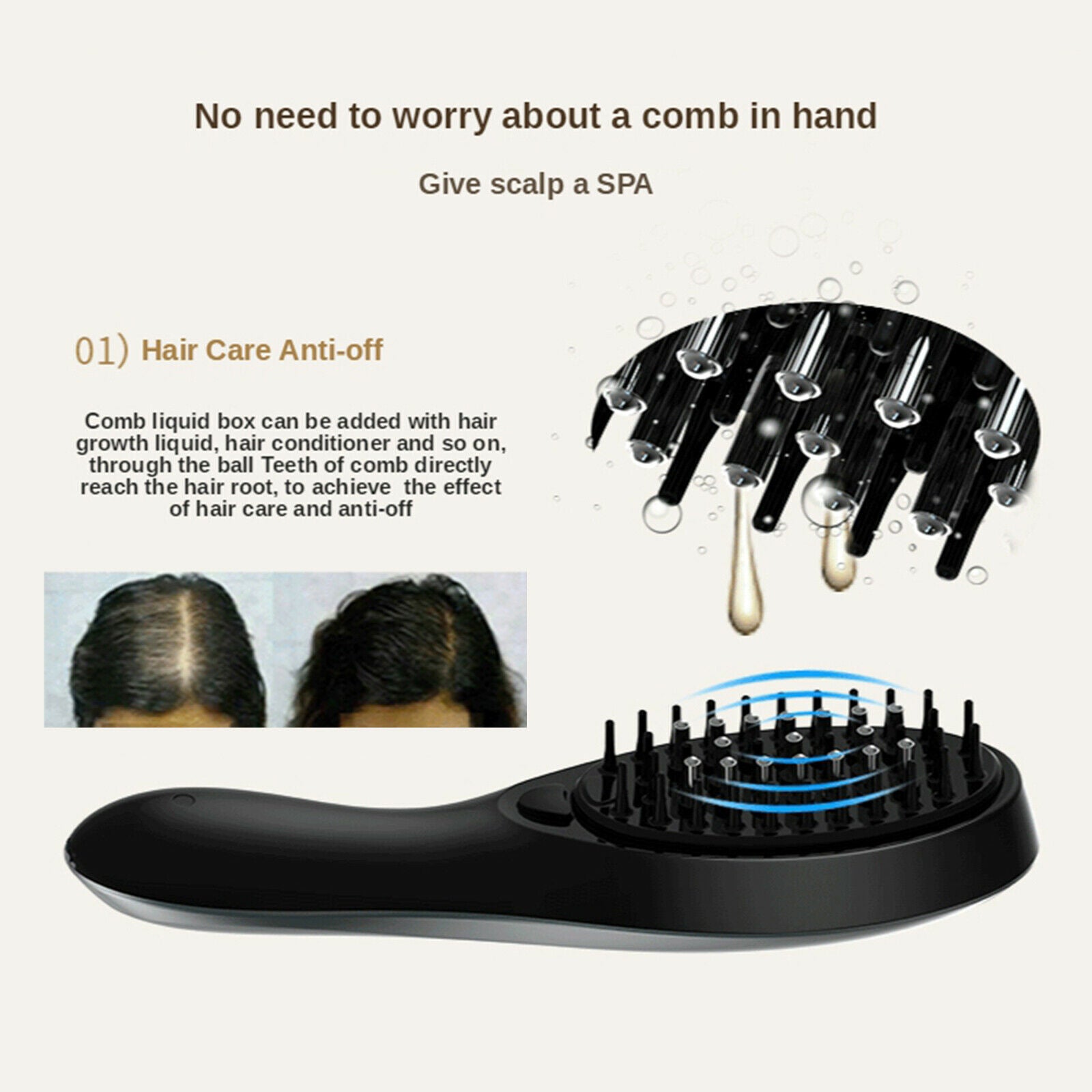 Portable Electric Massage Comb Stress Relief 3 Speeds Hair Growth Hairbrush