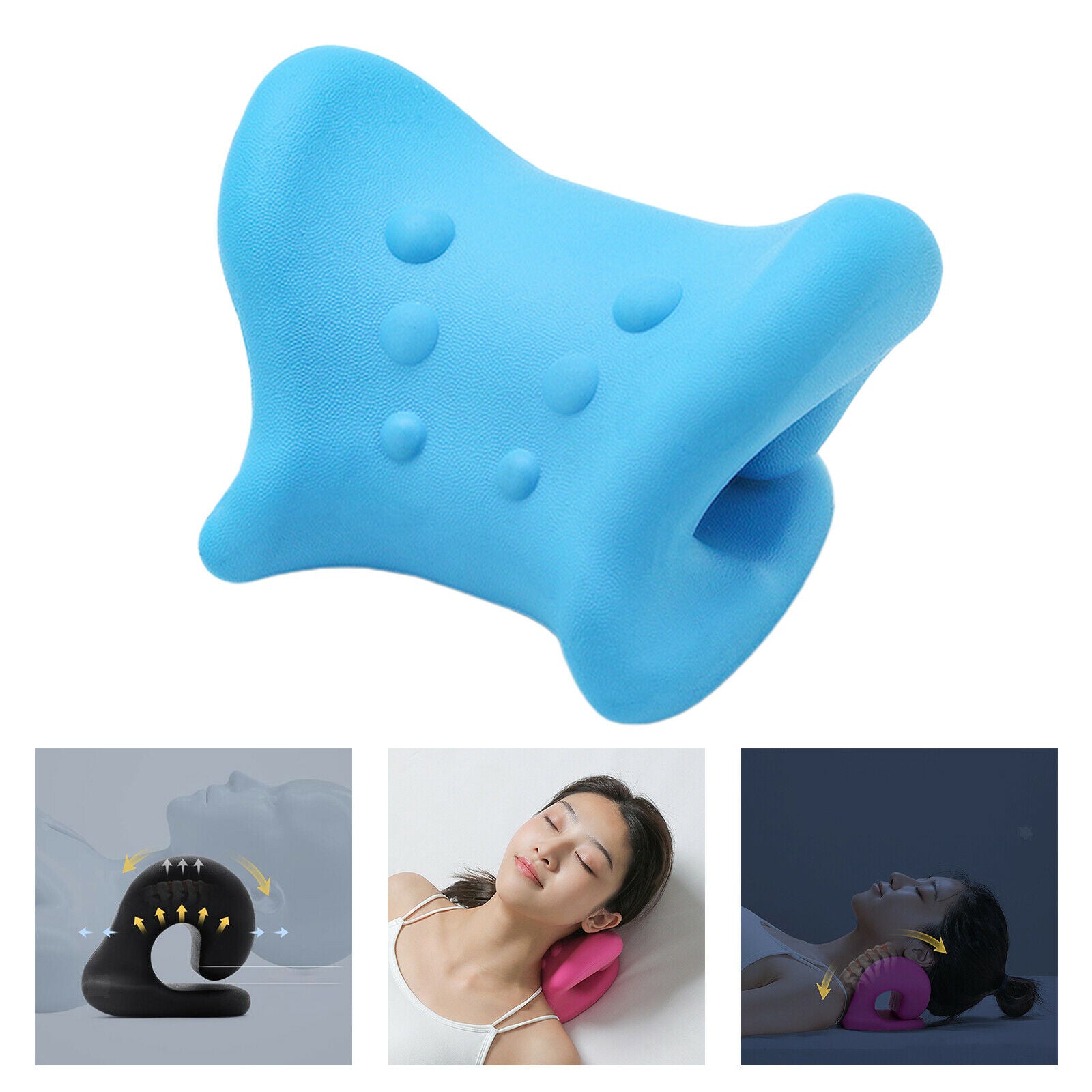 Neck Shoulder Relaxer Corrector for Pillow Stretcher Massager 6 Point Blue