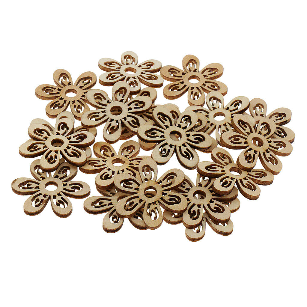 20pcs 35mm Unfinished Wooden Shape Flower Pieces Slices for Painting Craft