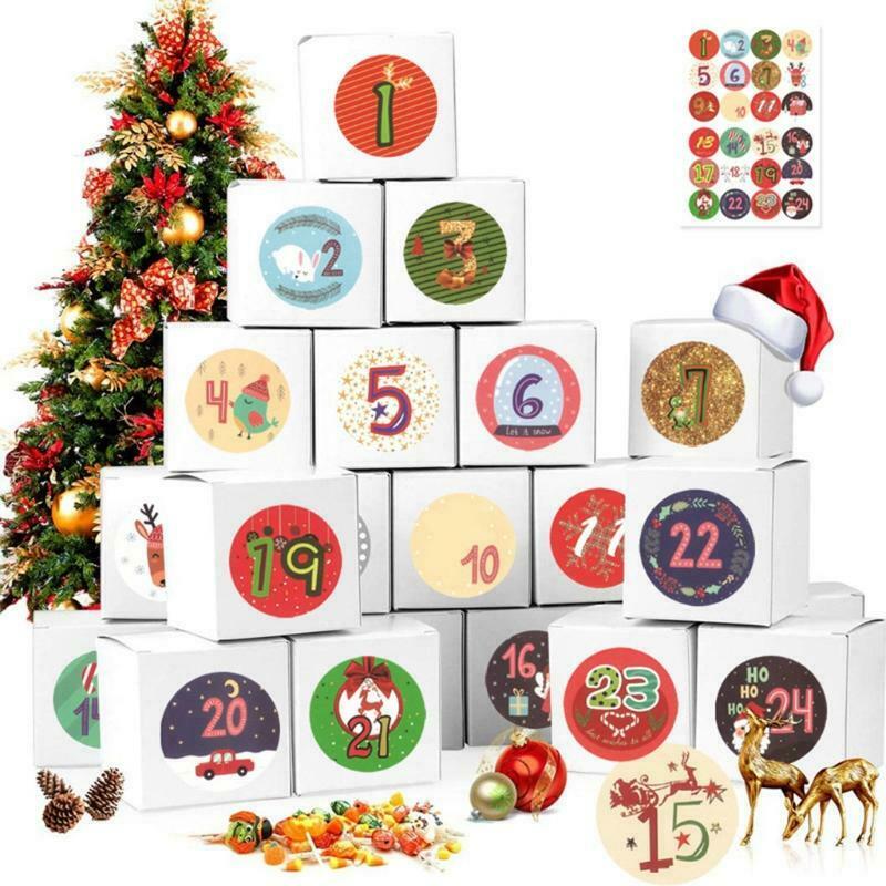 Christmas Advent Calendar Paper Candy Box 24 Days Christmas Element Candy Bags