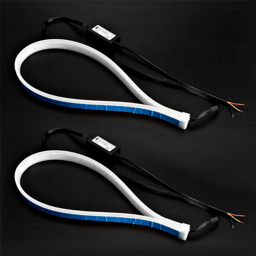 2X LED White Car DRL Running Lamp Strip Light Yellow Flowing Turn Signal Light