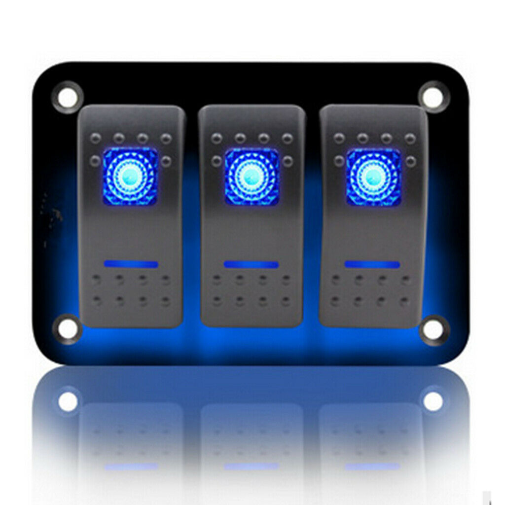 Switch 3 Button Panel Light Blue LED Boat Caravan