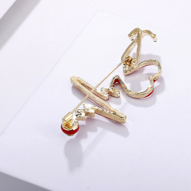 Enamel Love Heart Heartbeat Shape Brooch Collar Badge Pins Jewelry Access.l8