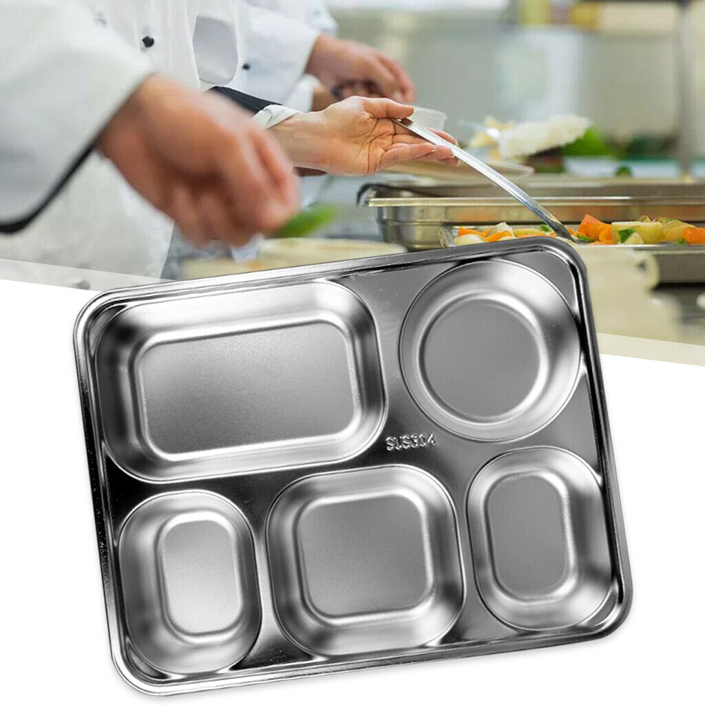 3PCS Divided Stainless Steel Dinner Tray Food Plate Dish for School Camping