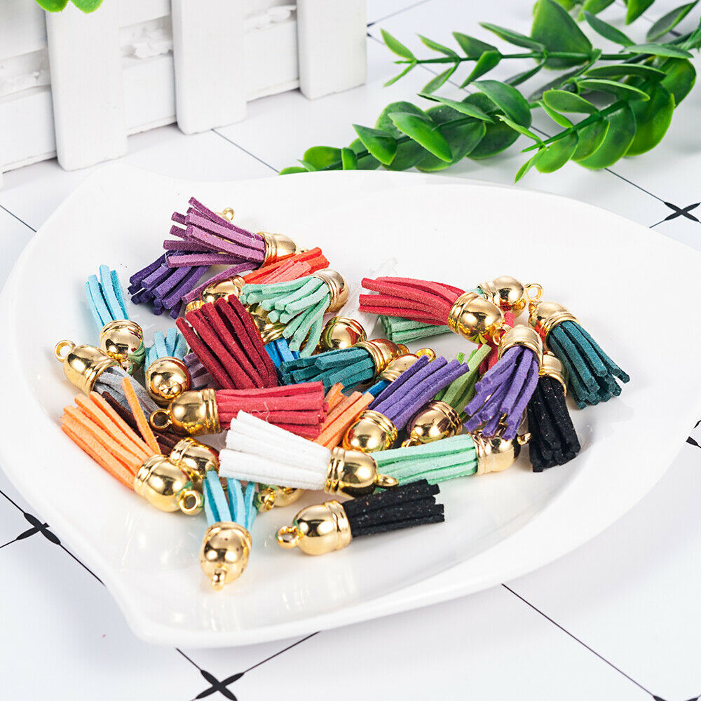 30Pcs Velvet Leather Tassel For DIY Keychain Keyring Pendant Purse Bag Charms UK