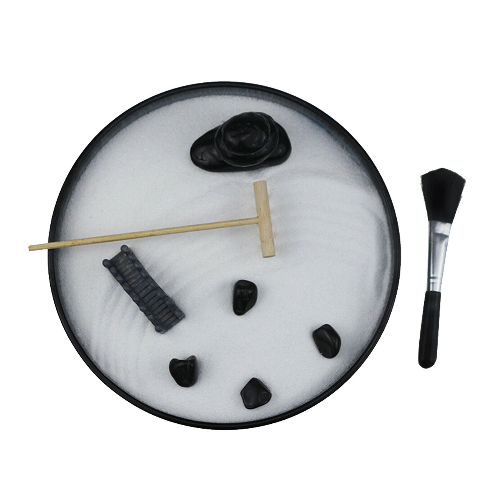 Mini Zen Garden Feng Shui Sand Tray Bridge Rake Rock Desktop Pressure Relief