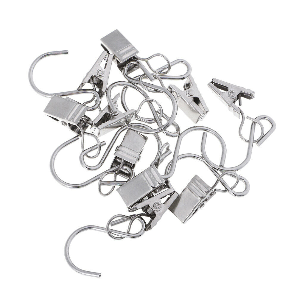 10 Pieces Metal Hanging Clips Hooks Clamp Hangers for Curtain,